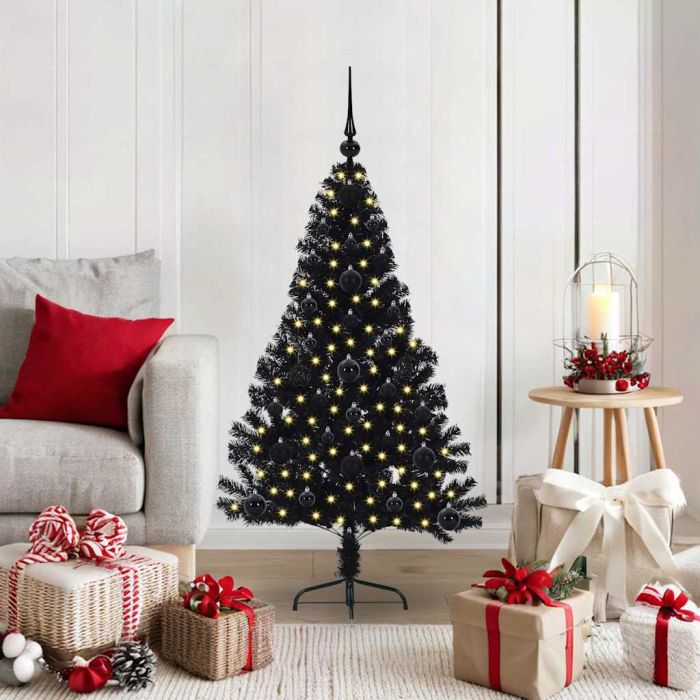 BRIWIN Artificial Pre-lit Christmas Tree Black 120 cm PVC