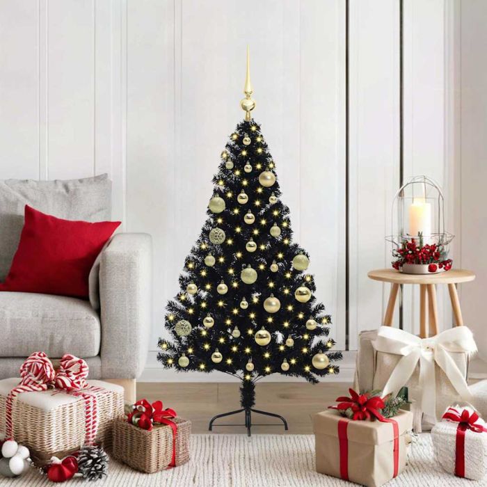 BRIWIN Artificial Pre-lit Christmas Tree Black 120 cm PVC