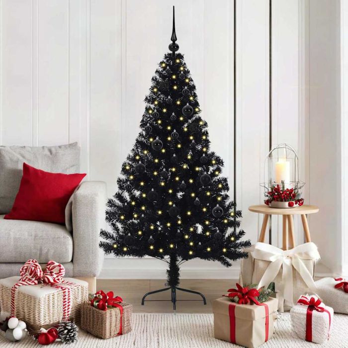 BRIWIN Artificial Pre-lit Christmas Tree Black 150 cm PVC