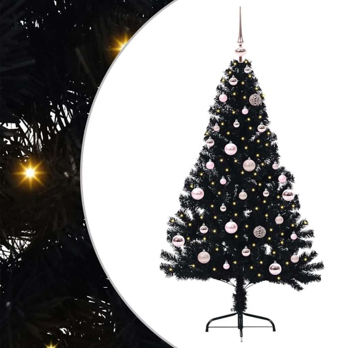 BRIWIN Artificial Pre-lit Christmas Tree Black 150 cm PVC