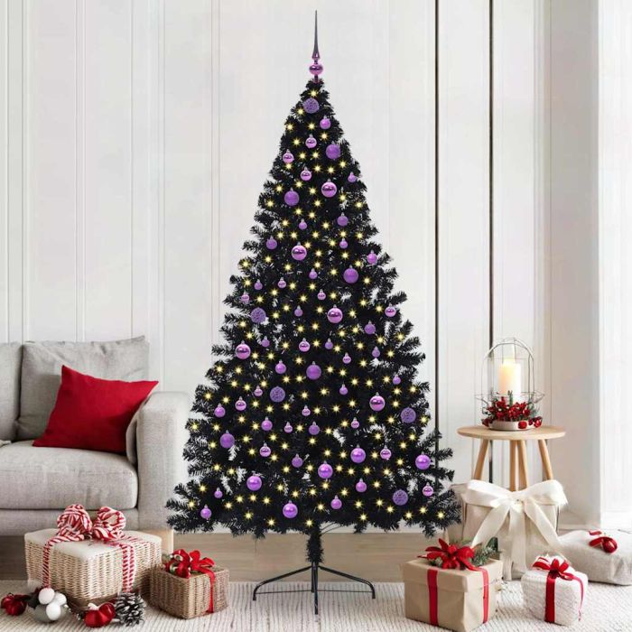 BRIWIN Artificial Pre-lit Christmas Tree Black 210 cm PVC