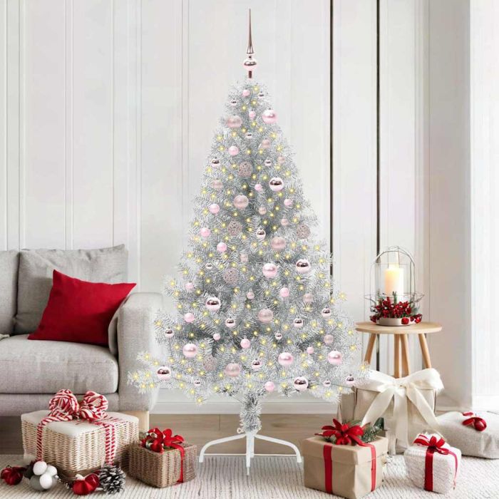 COZZIE Artificial Pre-lit Christmas Tree Silver 180 cm PET