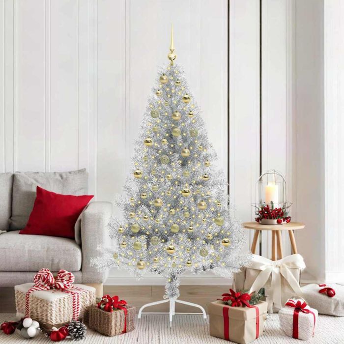 COZZIE Artificial Pre-lit Christmas Tree Silver 180 cm PET