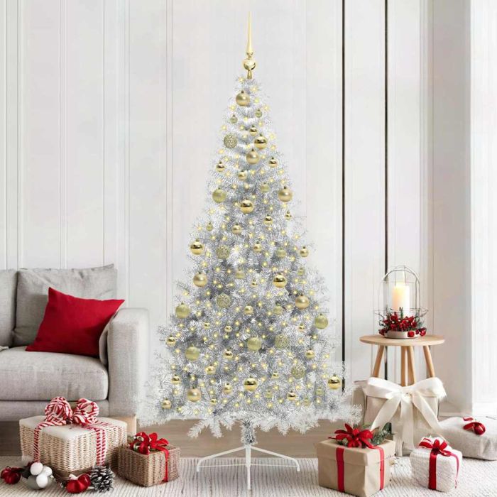 COZZIE Artificial Pre-lit Christmas Tree Silver 210 cm PET