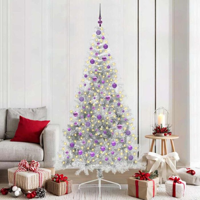 COZZIE Artificial Pre-lit Christmas Tree Silver 210 cm PET
