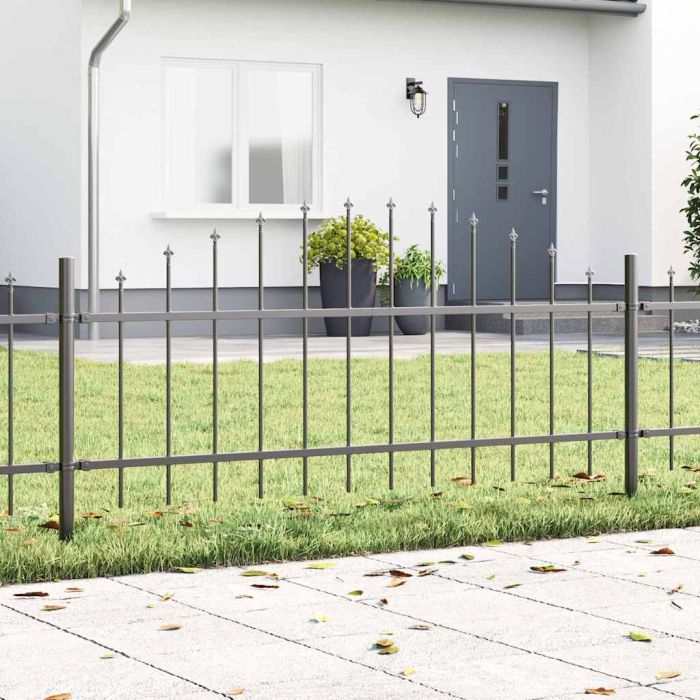 Grey Garden Fence with Hoop Top - 10.2x0.75 m Steel