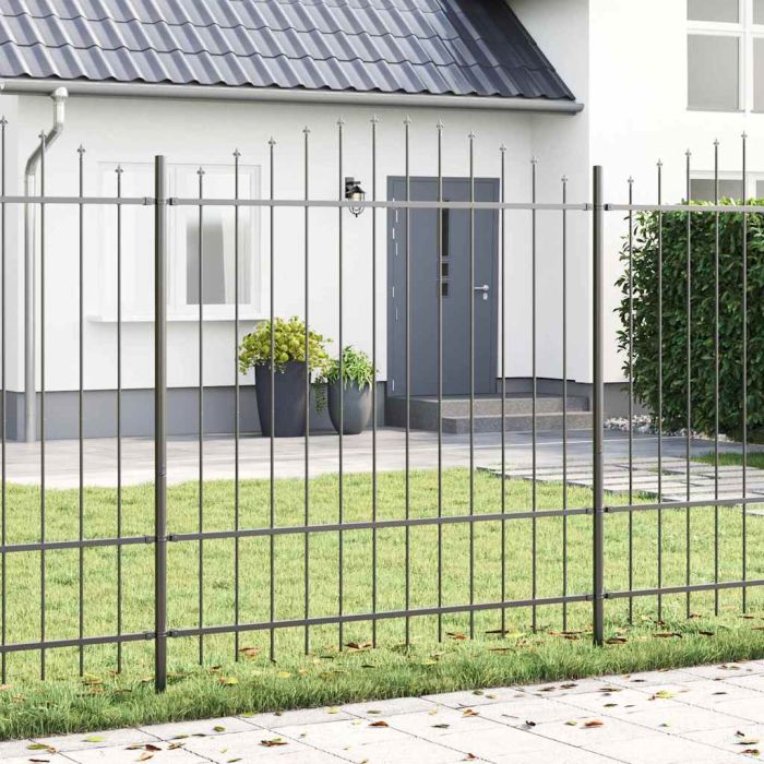 Garden Fence with Hoop Top Grey 13.6x1.75 m Steel