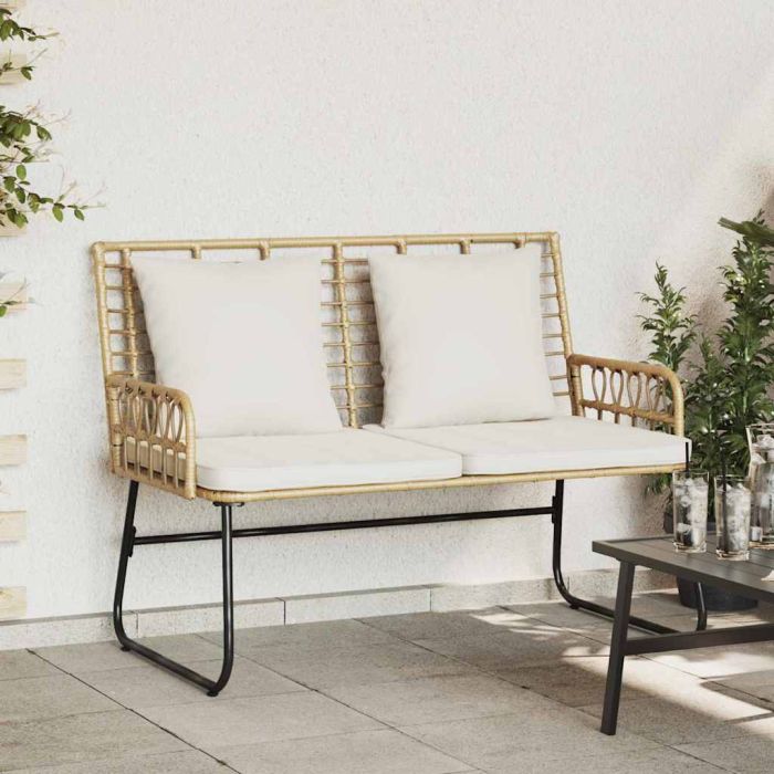 SIMVALE Garden Bench Brown and Poly Rattan - Cream