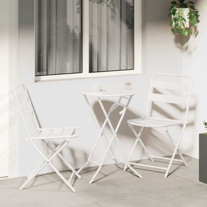 NELCOVE Garden Bistro Set Folding 3 pcs Steel - White