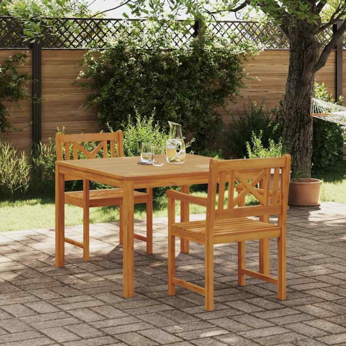 VOBURY Garden Dining Set 3 pcs Solid Acacia Wood - Brown