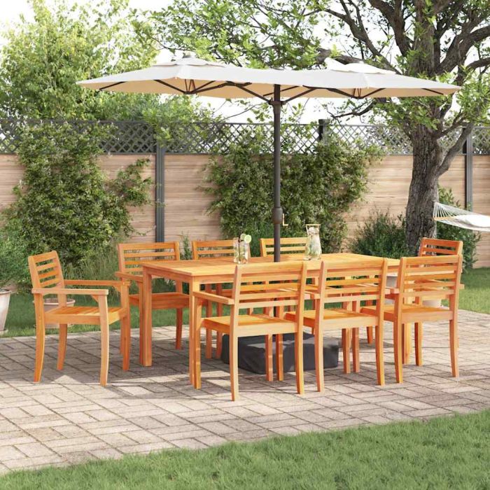 VOBURY Garden Dining Set 9 pcs Solid Acacia Wood - Brown