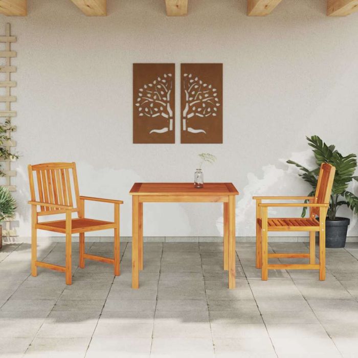 VOBURY Garden Dining Set 3 pcs Solid Acacia Wood - Brown