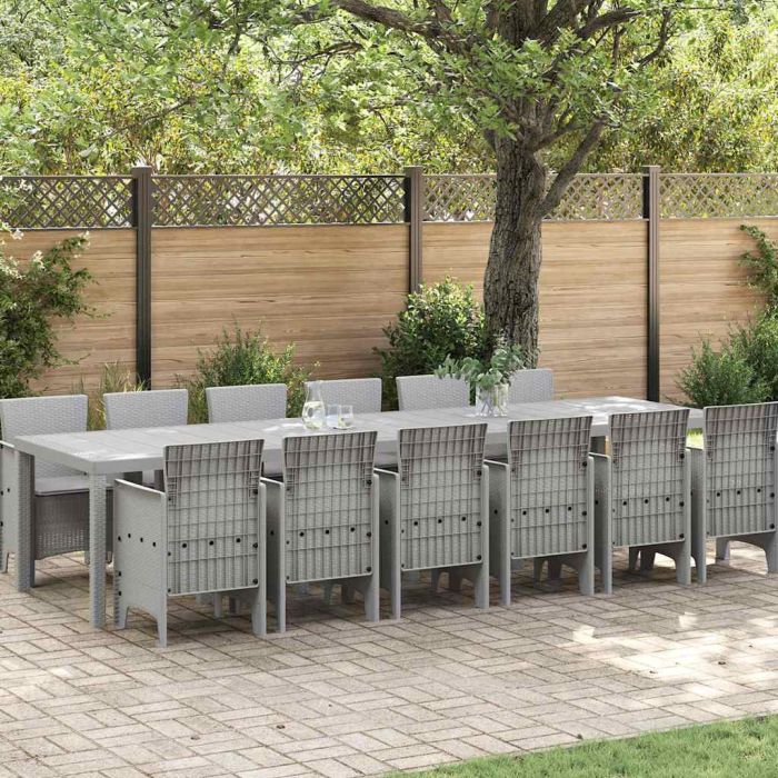 ORHEAT Garden Dining Set 13 pcs Light Polt Rattan - Grey