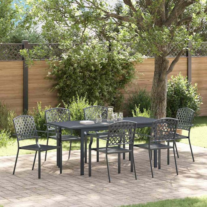 ORHEAT Garden Dining Set 7 pcs Anthracite Powder-coated Steel