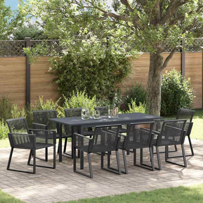 ORHEAT Garden Dining Set 9 pcs Poly Rattan - Black