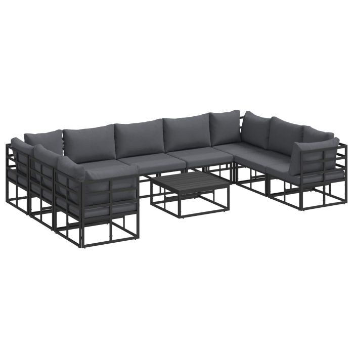 ASCOUR Garden Sofa Set with Cushion 10 pcs Aluminium - Black