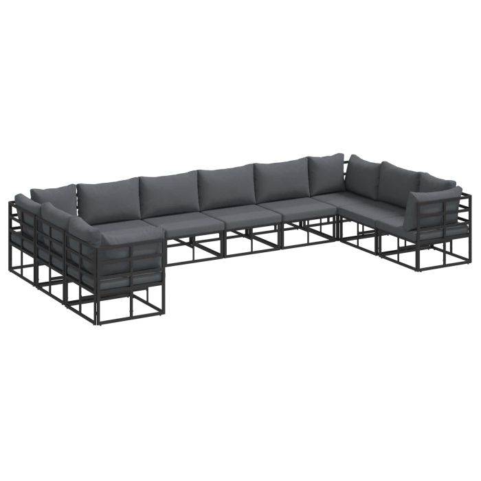 ASCOUR Garden Sofa Set with Cushion 10 pcs Aluminium - Black