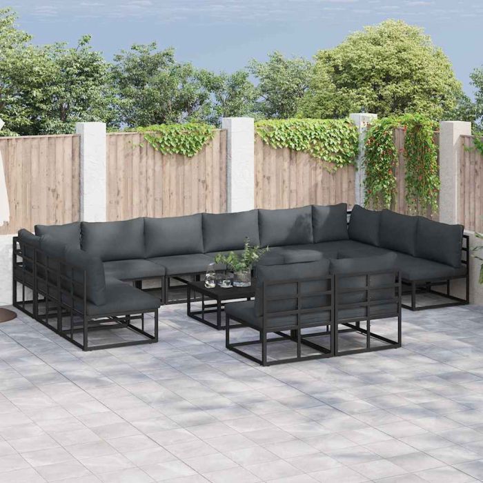 LAERIDG Garden Sofa Set with Cushion 12 pcs Aluminium - Black