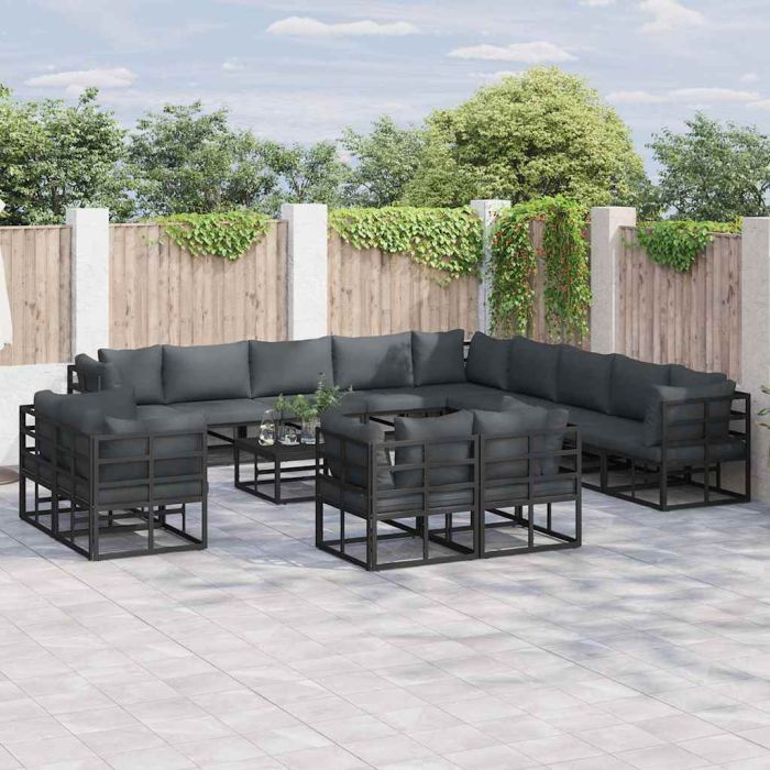 LAERIDG Garden Sofa Set with Cushion 13 pcs Aluminium - Black