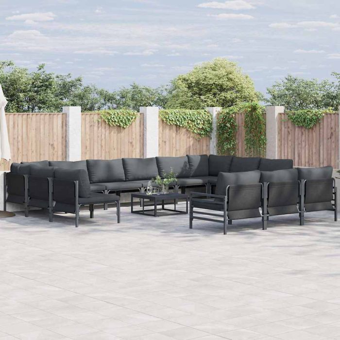 WAVUE Garden Sofa Set with Cushion 14 pcs Steel - Black