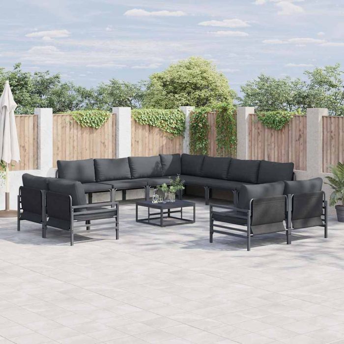 WAVUE Garden Sofa Set with Cushion 11 pcs Steel - Black