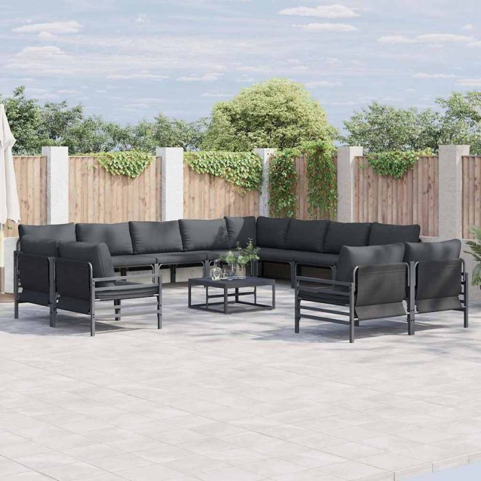 WAVUE Garden Sofa Set with Cushion 12 pcs Steel - Black