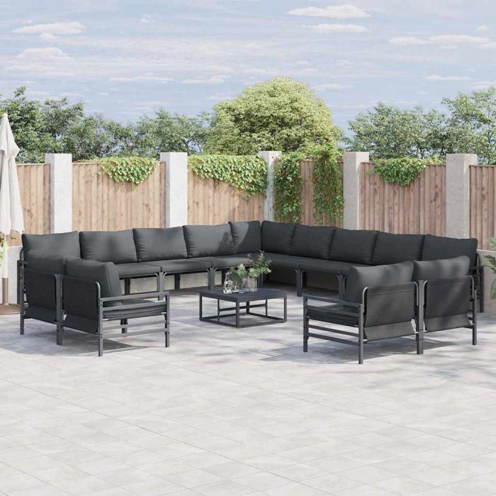 WAVUE Garden Sofa Set with Cushion 13 pcs Steel - Black