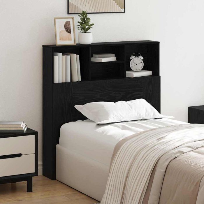 Headboard Cabinet with Shelf Black oak Engineered wood