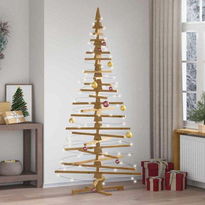 GLINTOR Wooden Christmas Tree with Stand Brown 210 cm Solid pine wood