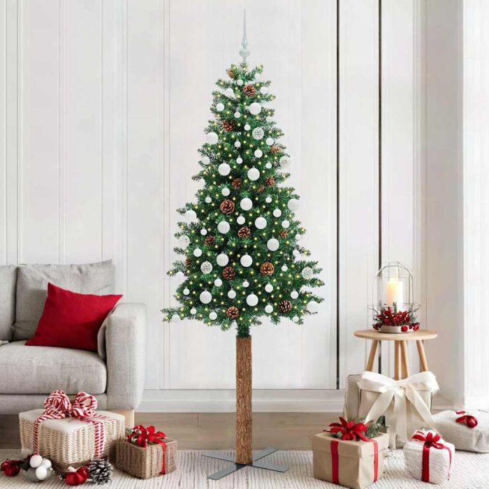 EMBERLY Slim Christmas Tree Green 210 cm PVC and Solid Pine wood