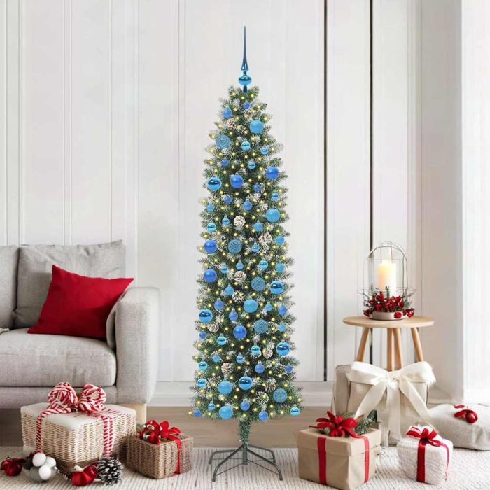 COSMER Artificial Slim Christmas Tree Green and white 180 cm