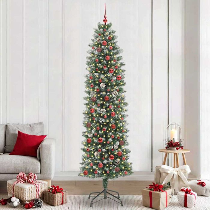 COSMER Artificial Slim Christmas Tree Green and white 240 cm