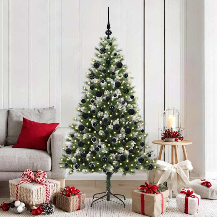 FELWIN Artificial Hinged Christmas Tree with Flocked Snow 180 cm