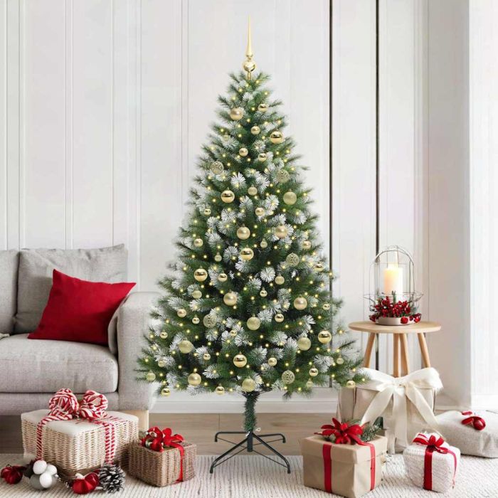 FELWIN Artificial Hinged Christmas Tree with Flocked Snow 180 cm
