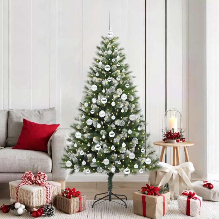 FELWIN Artificial Hinged Christmas Tree with Flocked Snow 180 cm