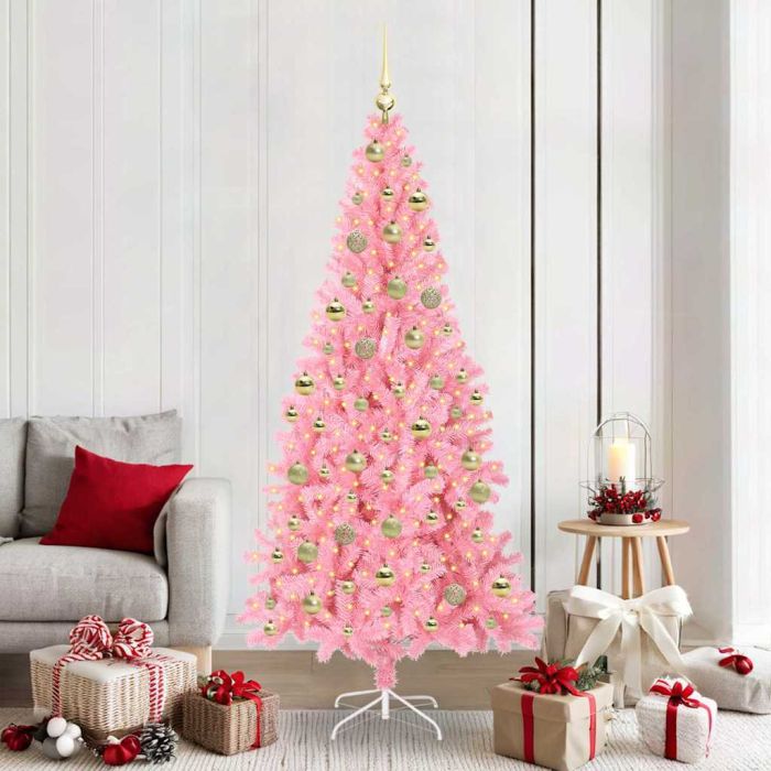 CINDOR Christmas Tree with 300 LEDs with Stand Pink 210 cm PVC