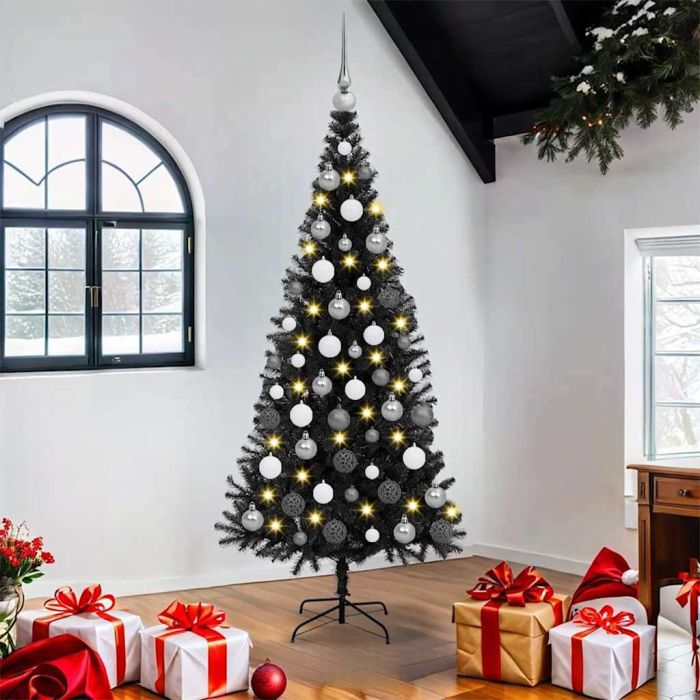 CINDOR Christmas Tree with 300 LEDs with Stand Black 180 cm PVC