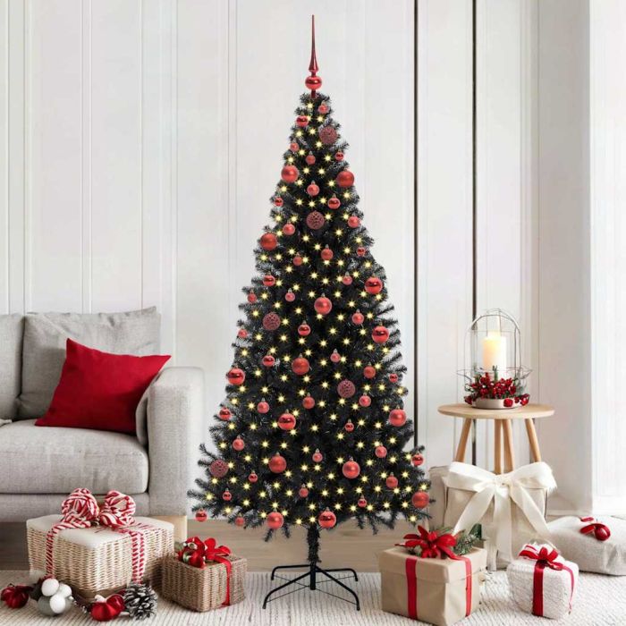 CINDOR Christmas Tree with 300 LEDs with Stand Black 180 cm PVC
