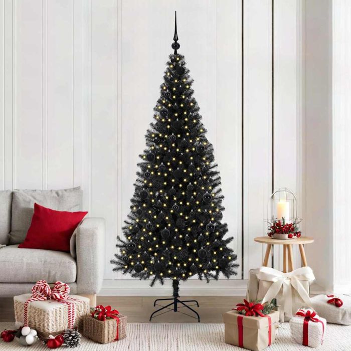 CINDOR Christmas Tree with 300 LEDs with Stand Black 180 cm PVC