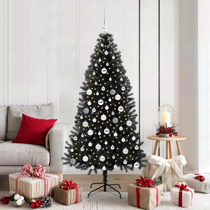 CINDOR Christmas Tree with 300 LEDs with Stand Black 180 cm PVC