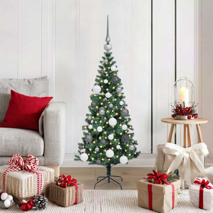 CHERLI Artificial Pre-lit Christmas Tree Green 120 cm PVC and Metal
