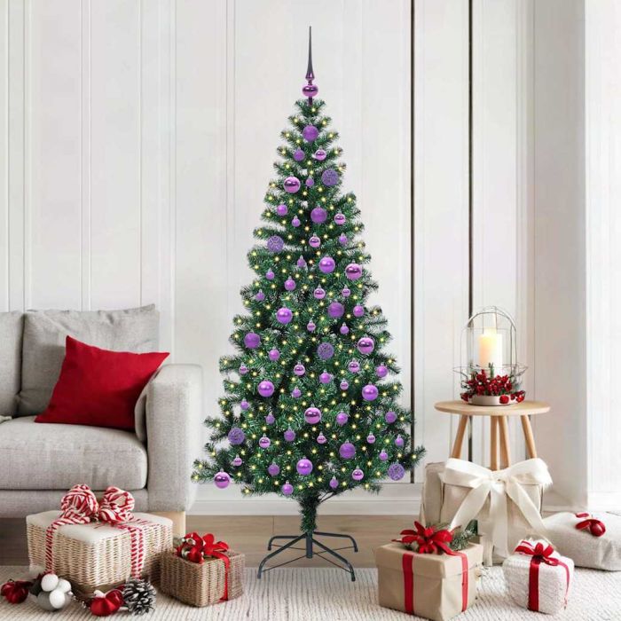 CHERLI Artificial Pre-lit Christmas Tree Green 180 cm PVC and Metal