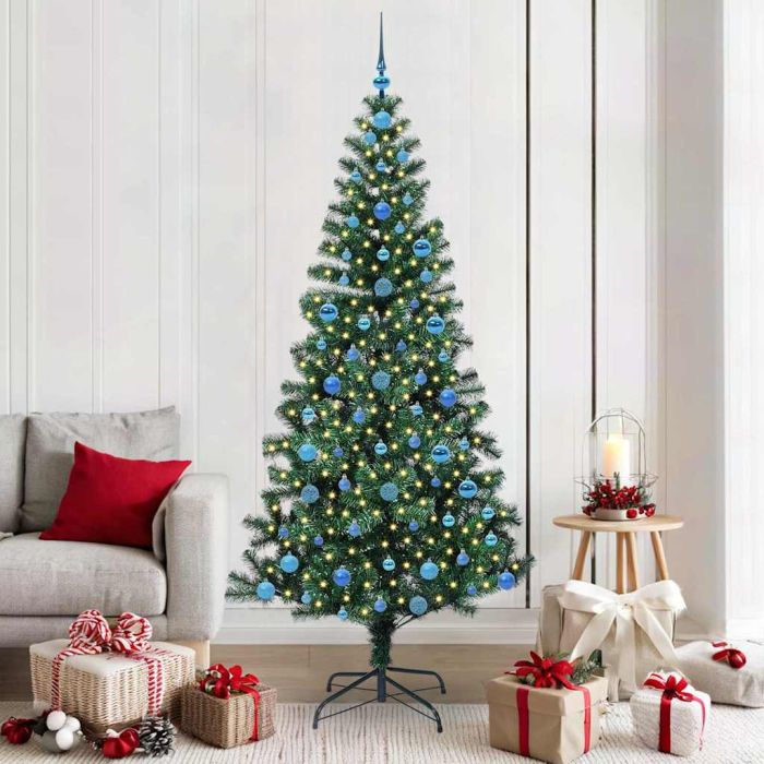 CHERLI Artificial Pre-lit Christmas Tree Green 210 cm PVC and Metal