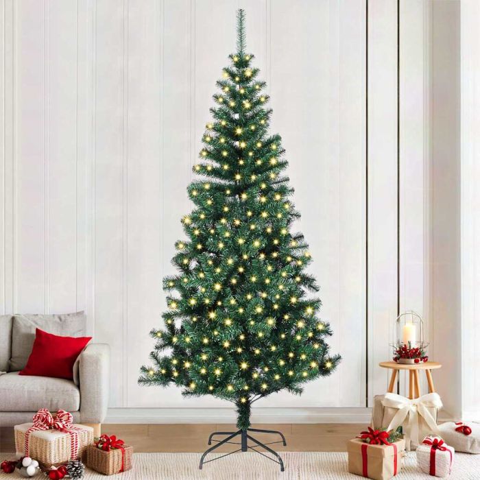 CHERLI Artificial Pre-lit Christmas Tree Green 240 cm PVC and Metal
