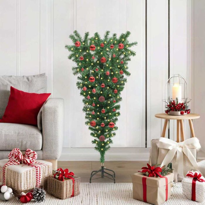CINDEL Upside-down Artificial Pre-lit Christmas Tree with Ball Set