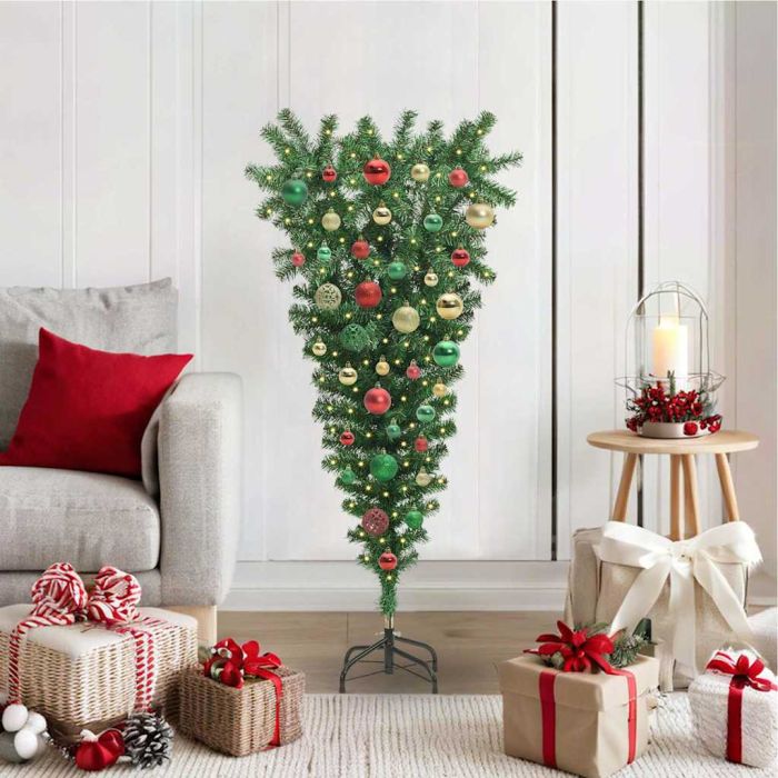 CINDEL Upside-down Artificial Pre-lit Christmas Tree with Ball Set
