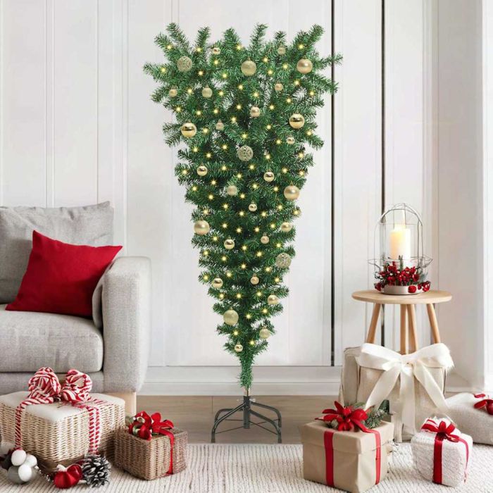 CINDEL Upside-down Artificial Pre-lit Christmas Tree with Ball Set