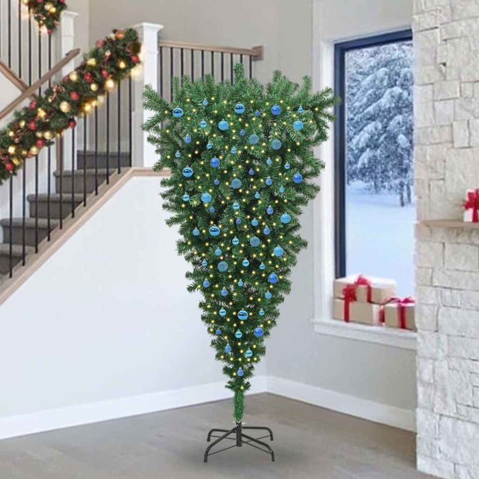 CINDEL Upside-down Artificial Pre-lit Christmas Tree with Ball Set