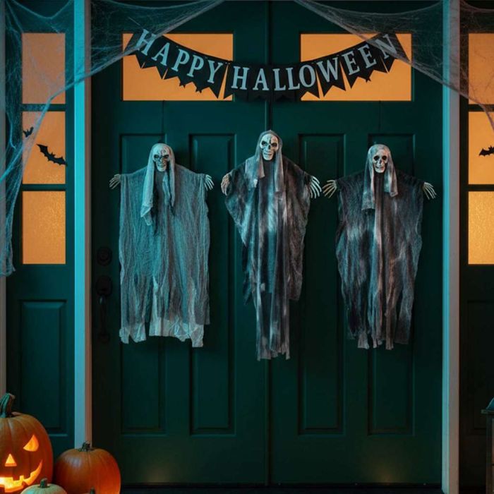 Halloween Hanging Ghost Decorations - Set of 3 Black Polyester Props 66 x 110 cm