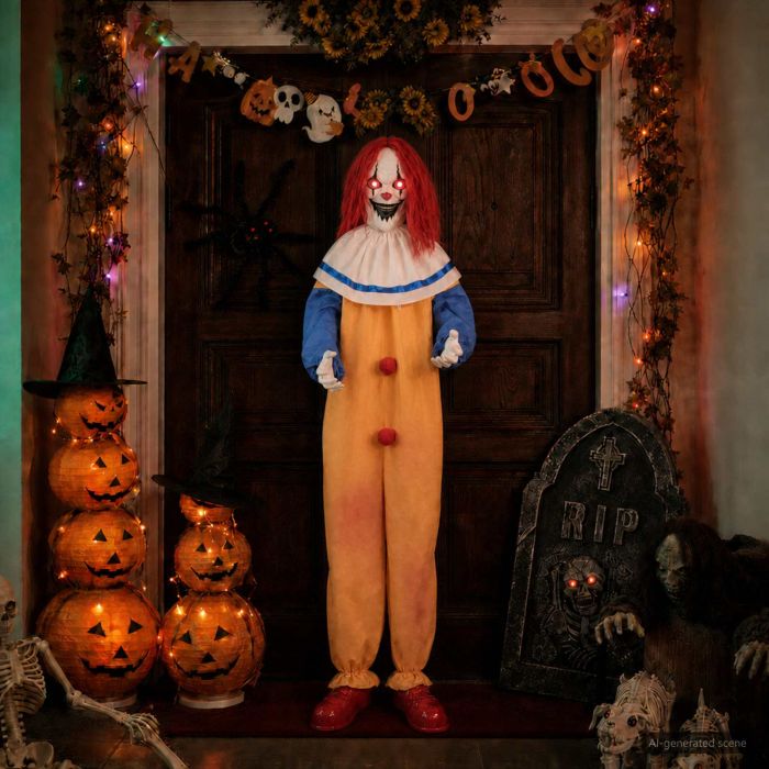 SPOOKA Halloween Scary Clown Decoration - Yellow and Blue Creepy Prop 126.5 x 180 cm